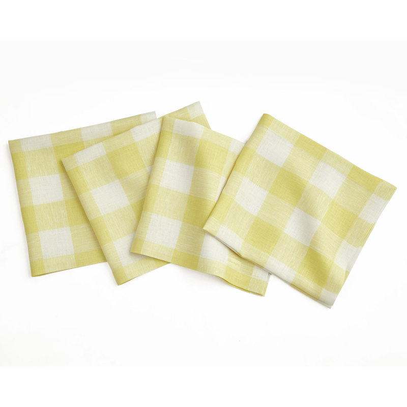 Buffalo Check - 100% Pure Linen Dinner Napkins, Yellow/White
