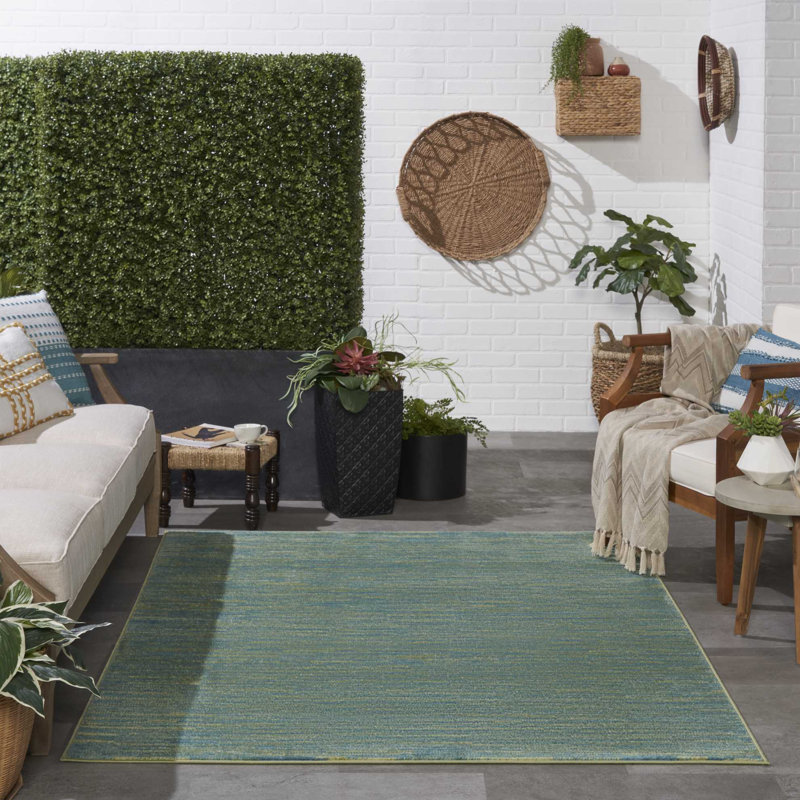 Mullican Sandy Solid Blue/Green Easy Care Indoor/Outdoor Area Rug, Rectangle 4' x 6'