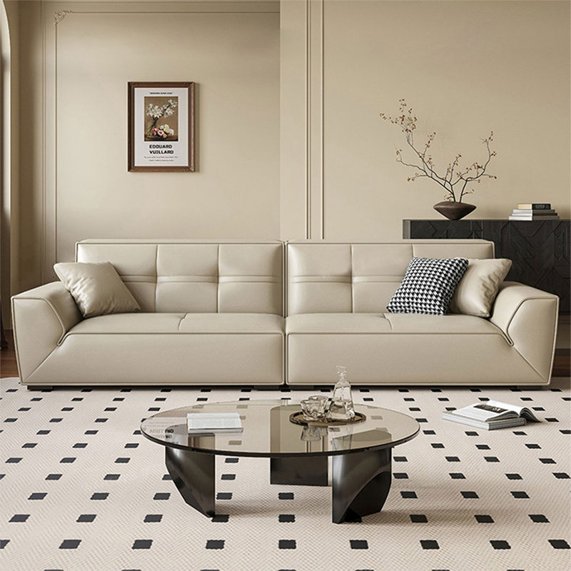 Canapé-coussin modulaire en similicuir couleur riz abricot, H 34,25 po x L 110,24 po x l 39,37 po