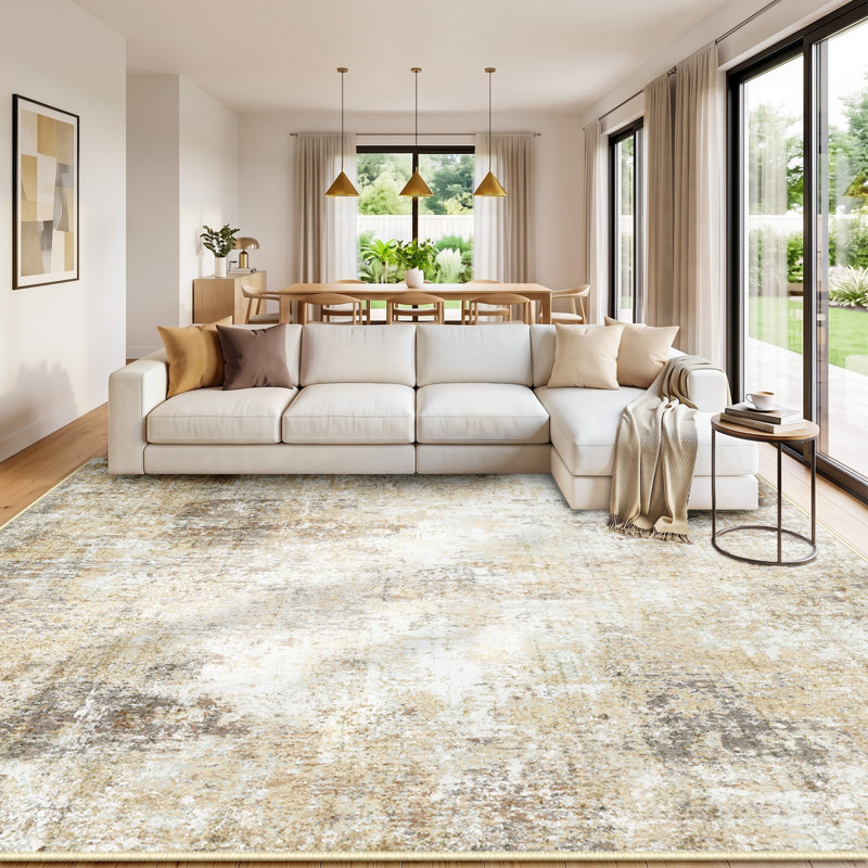 Modern Abstract Printed Area Rug Non-Slip Machine Washable Low Pile for Living Room Bedroom, Rectangle 8' x 10'