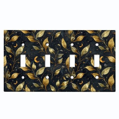 Couvercle de plaque d'interrupteur en métal de taille standard 4 bandes à bascule - élégant motif de feuilles botaniques