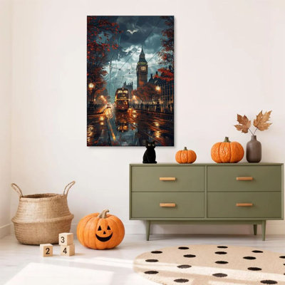 1 PC encadré Knorr peinture Londres scène de rue, Big Ben et le métro, impression de réalisme magique de style rétro affiche murale décoration parfaite pour une œuvre d'art moderne pour le salon de la chambre à coucher