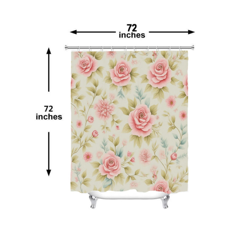 Rideau de bain Vintage Rose avec crochets, 72 po x 72 po (180 x 180 cm), rose