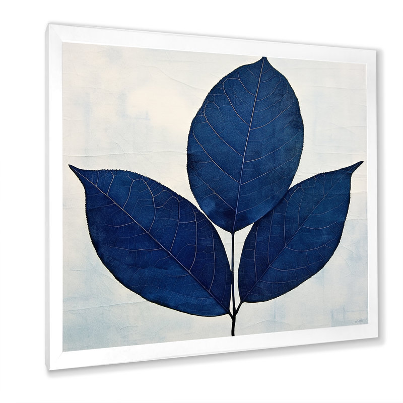 Silhouette de feuilles bleues saphir I, Toile tendue, H 16 po x l 16 po x P 1 po