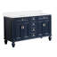 Meuble-lavabo en bois massif H 35 po x l 60 po Elmmanual avec comptoir en quartz blanc Carrera résistant aux taches et lavabo double-881555759