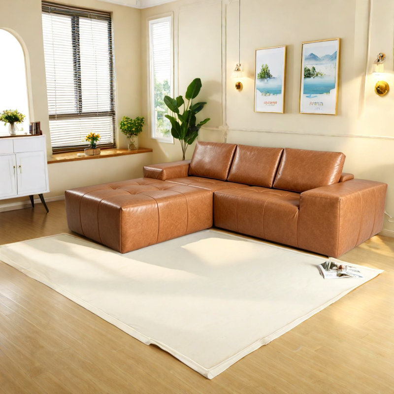 Canapé modulaire en similicuir brun