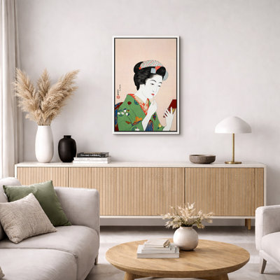 Œuvre japonaise Ukiyo-e Geisha avec miroir, élégantes photos de kimonos, impression sur toile encadrée