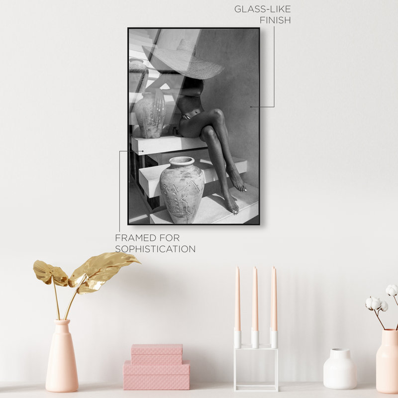 Andrea I Gray Canvas Fashion Print by Oliver Gal, 37"H x 25"W, Black Frame
