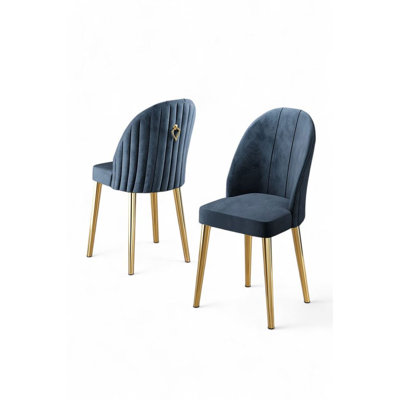 Modern Chair Set (2 Pieces), Anthracite & Gold, 17.3 x 35.4 x 16.5 inches | 100% Metal Frame, Babyface Fabric, 22 DNS Foam Back & 28 DNS Foam Seat | Stylish & Comfortable Seating for Home & Office