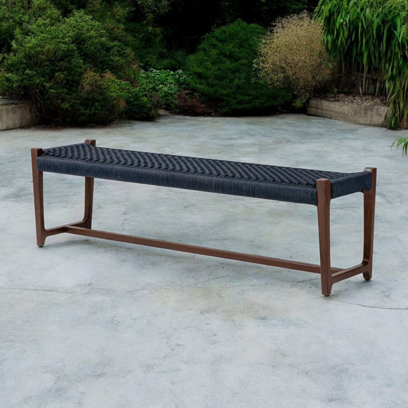 Botyo Solid Wood Teak Outdoor Bench, 47cm H x 160cm W x 47cm D, Blue/Brown