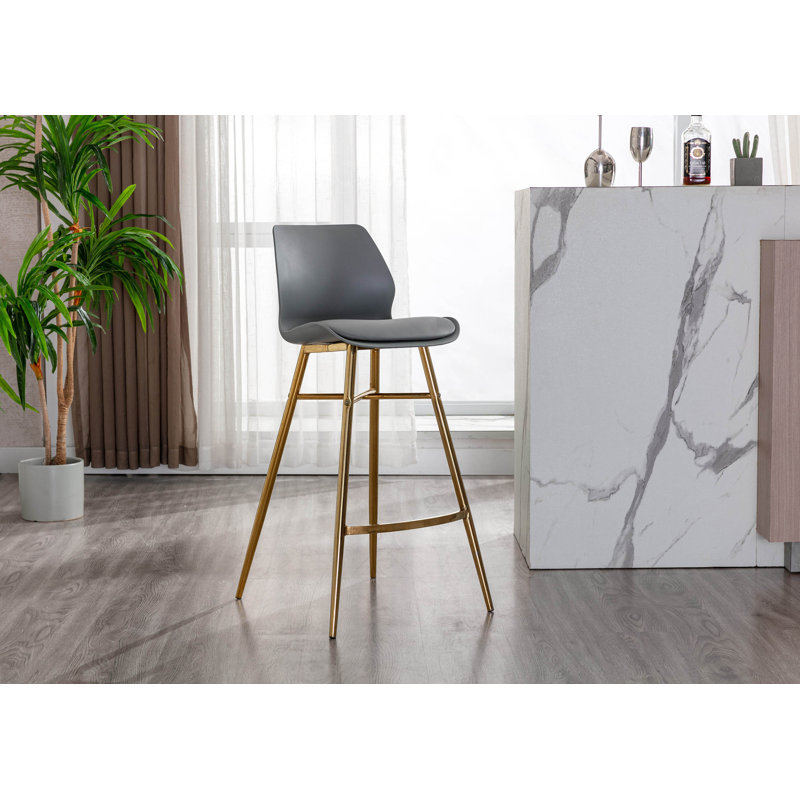 Upholstered Counter Stool with Metal Frame, Dark Grey