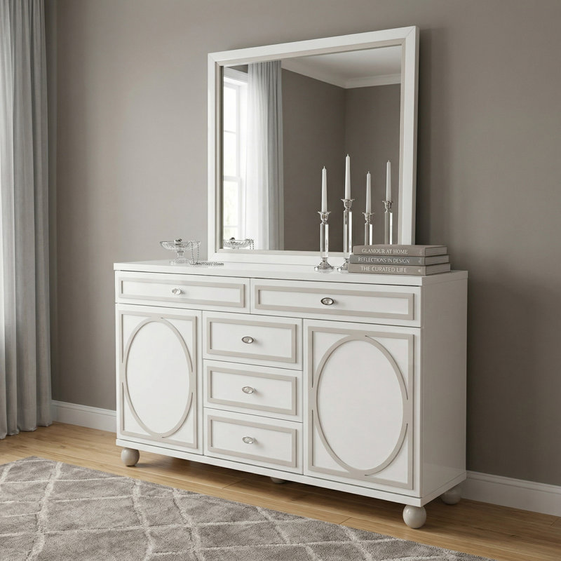 Ensemble de commode et miroir Sky Tower, Blanc nuage