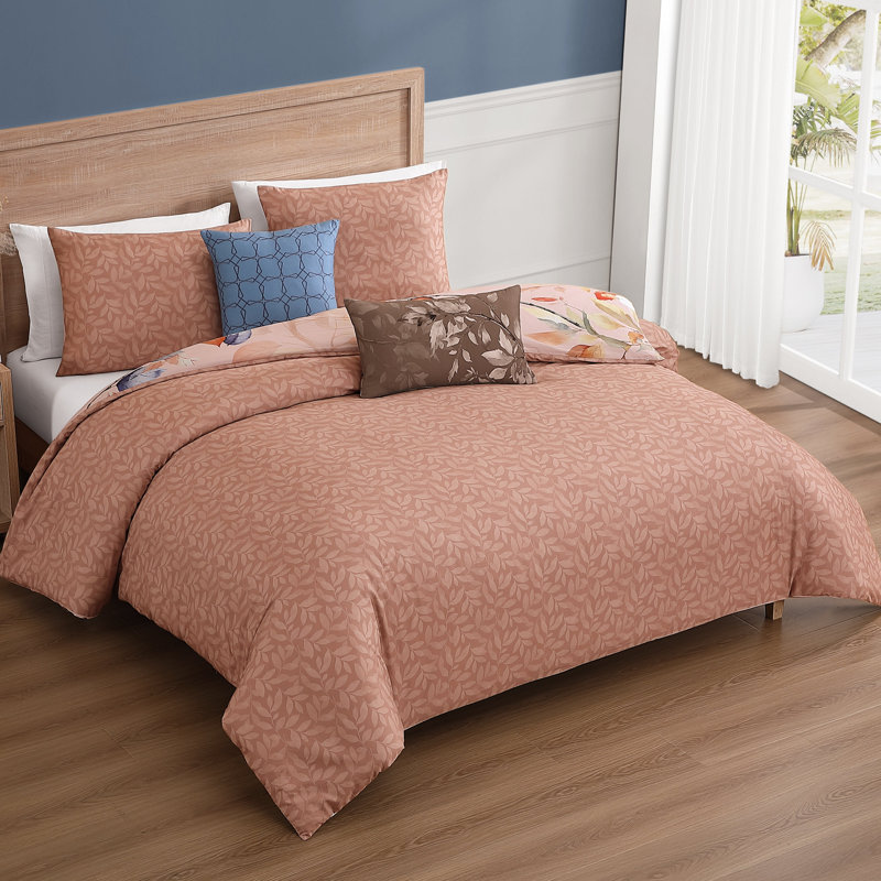 Ensemble d'édredon réversible 5 pièces Bebejan Peachy Dogwood 100% satin de coton
