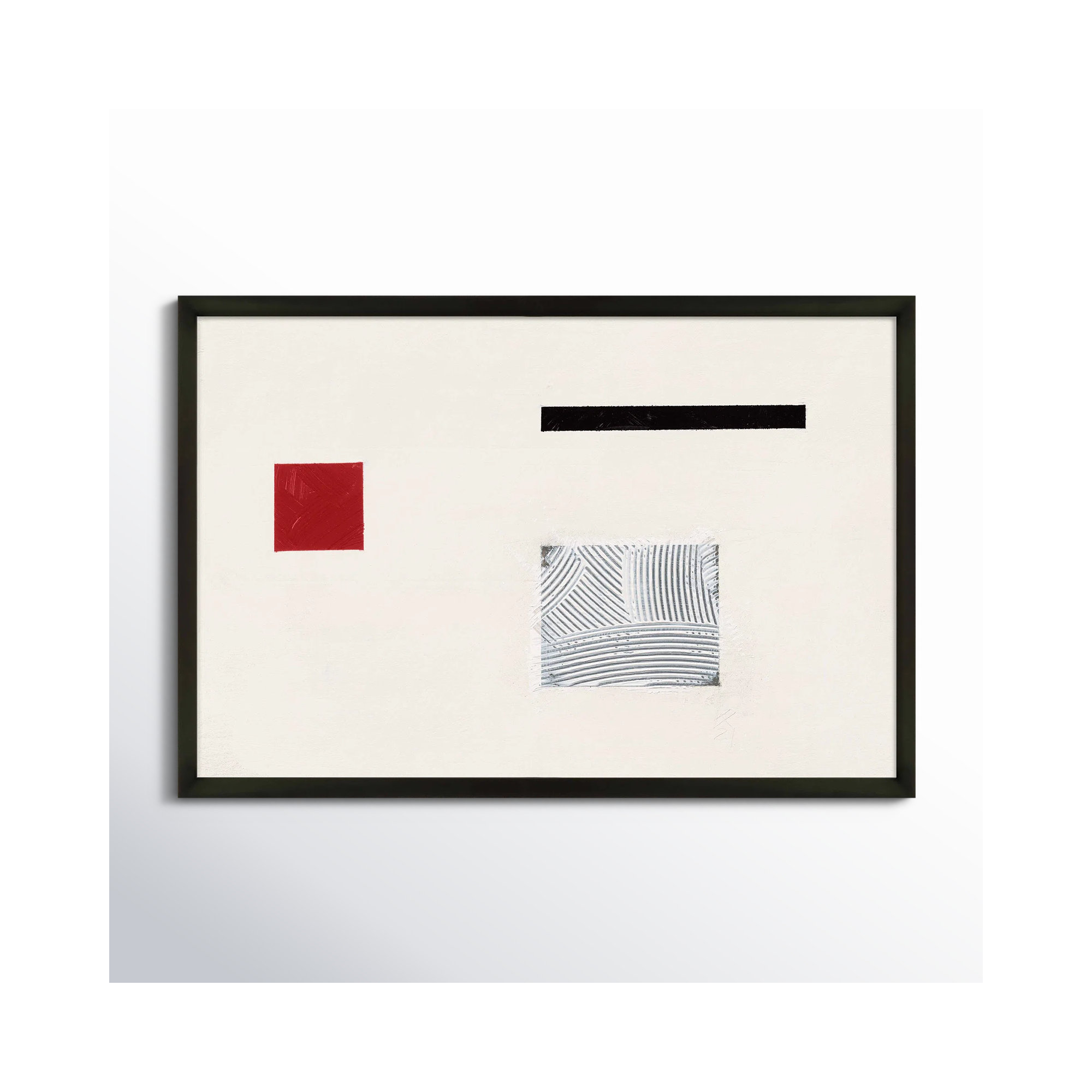 Tempo With Red 1 by Robert Kamnatnik, 26.5" H x 38" W x 1.25" D, Black Framed Paper