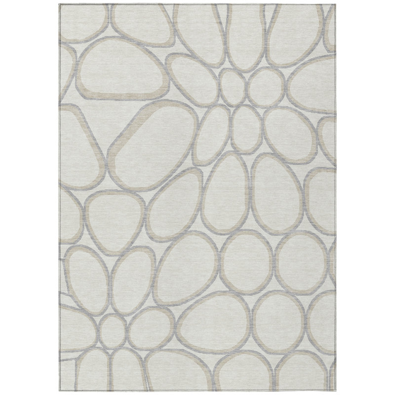 Ivory Rectangular Synthetic Washable Non-slip Area Rug