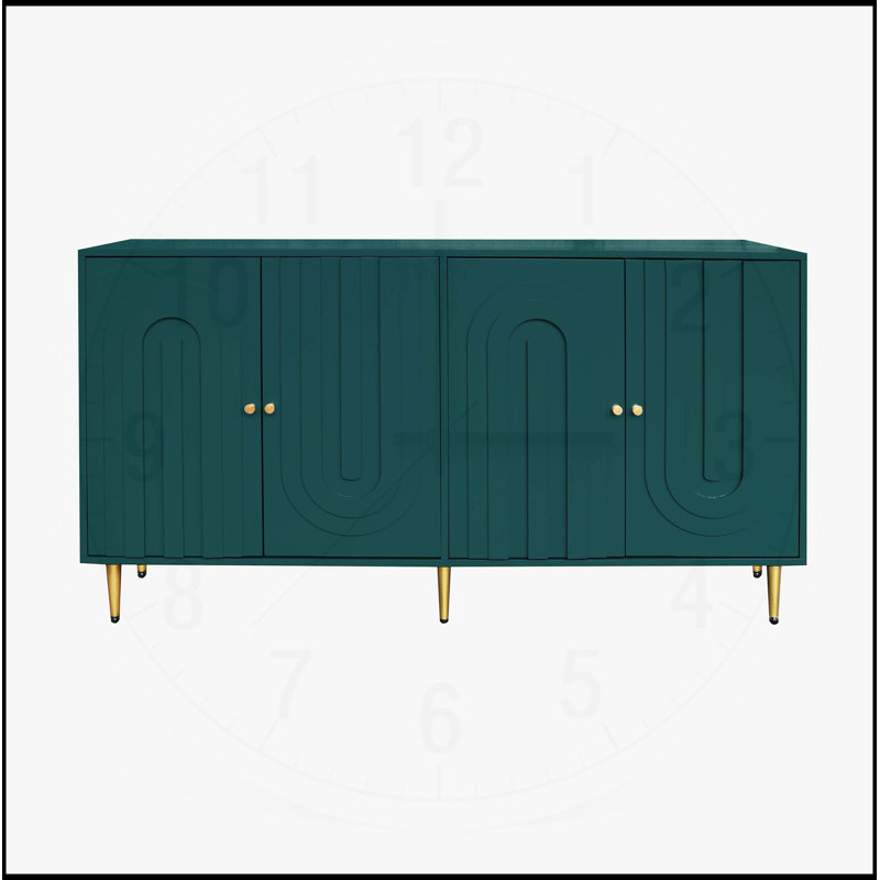 Buffet moderne en bois laqué à 4 portes, parfait pour le rangement et la présentation dans n'importe quelle pièce, Vert