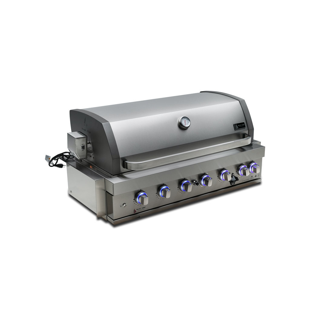 Mont Alpi MABi805 44-Inch 6-Burner 87000 BTU Built-In Stainless Steel Outdoor Kitchen Propane/Natural Gas Grill w/Ceramic Infrared Rear Burner + Rotisserie Kit & Weather Cover Mont Alpi