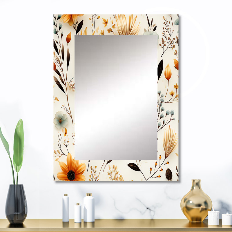 Minimalism Beige Ferns Pattern - Floral Mirror Wall Decor, 32" x 24"