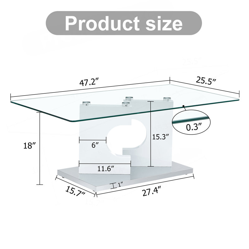 A Rectangular Modern And Fashionable Coffee Table With Tempered Glass Tabletop And MDF Legs. Suitable For Living Room.47.2"*25.5"*18"