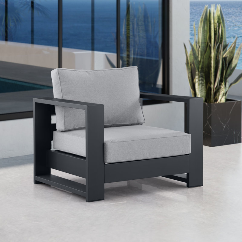Hoyt 37.40” Outdoor Aluminum Armchair, Slate Black, Gray