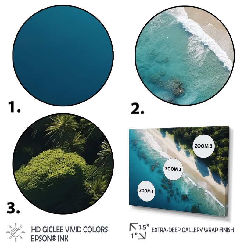 Plage relaxante vue aérienne I - plage, art mural, Cadre flottant noir, H 30 po x l 40 po x P 1,5 po