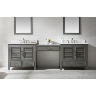 82 de Soto Silver Gray Double Sink Bathroom Vanity with Makeup Counter, Silver Gray