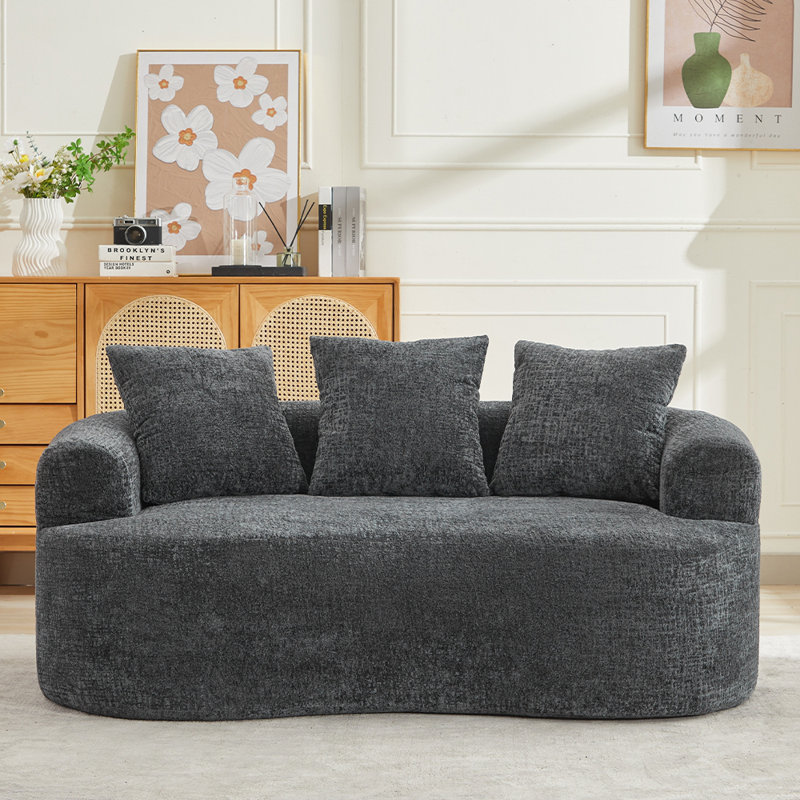 Causeuse courbée, petit canapé en chenille avec 3 coussins, canapé profond pour appartement, salon, aucun assemblage requis