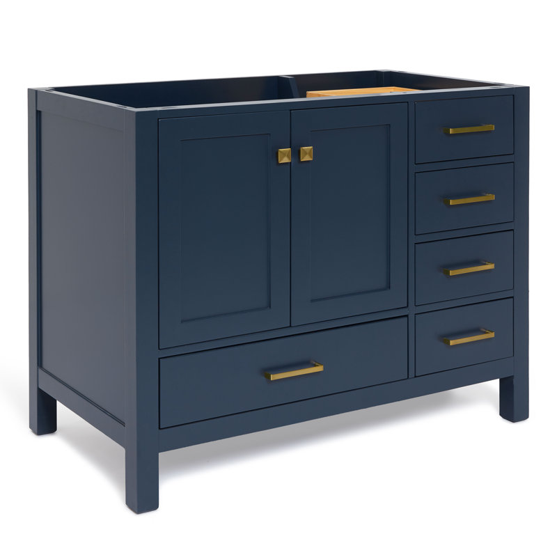 Cambridge 42'' W Single Bathroom Vanity Base, Midnight Blue, Satin Brass