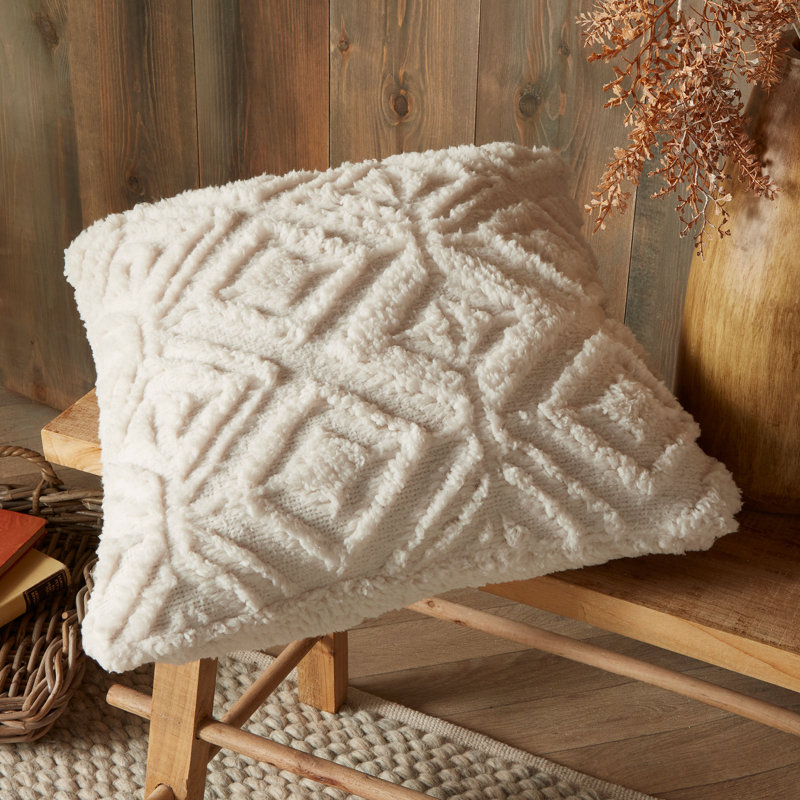 Geo Fleece Square Throw Cushion Cover, Natural