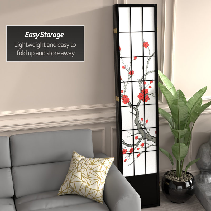 83.5" Cherry Blossom Shoji Room Divider, 5, Black