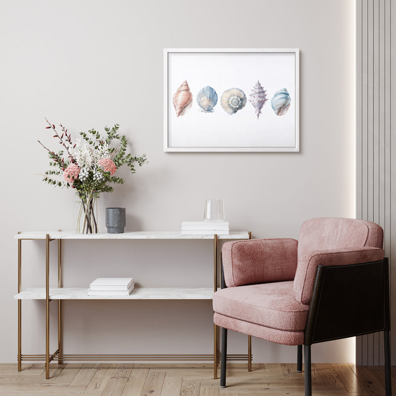 «Pastel Seashell Collection», impressions murales encadrées - décor côtier doux pour le salon de la salle de bain, White
