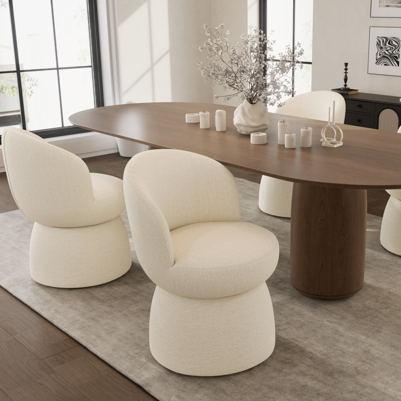 Modern Upholstered Dining Chair, Boucle Fabric Swivel Barrel Chair, Armless Side Chair With Wingback, Vanity Chair, White