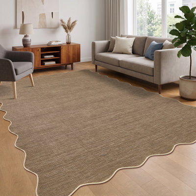 Minimalist Neutral Jute Style Washable Rug Foldable Stain Resistant Floor Mats for Indoor Covered Outdoor Non-Slip Low Pile Polyester Carpet