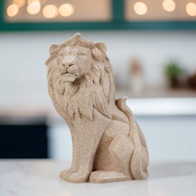 8"H Sandstone Lion Sitting Figurine