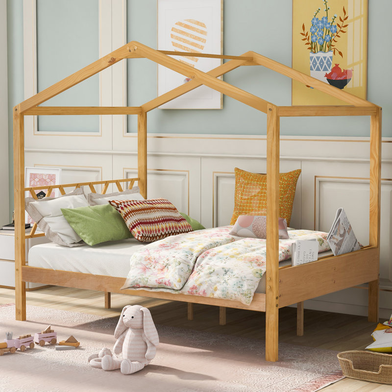 Stapp Wood House Bed With Storage Space, Full, Natural
