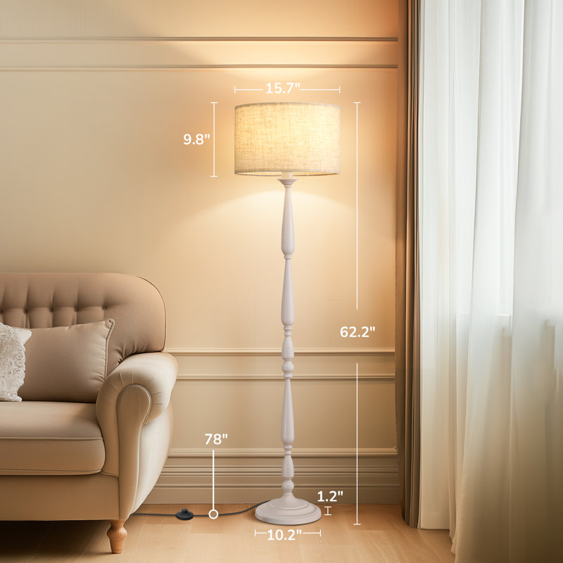 62" Traditional Floor Lamp with Remote and Dimmable Bulb, Creamy Off-White