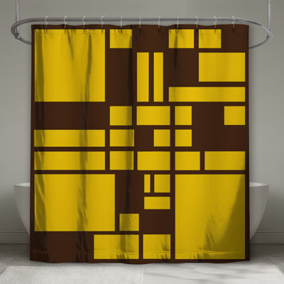 Yellow Brown Rectangles Shower Curtains Extra Long