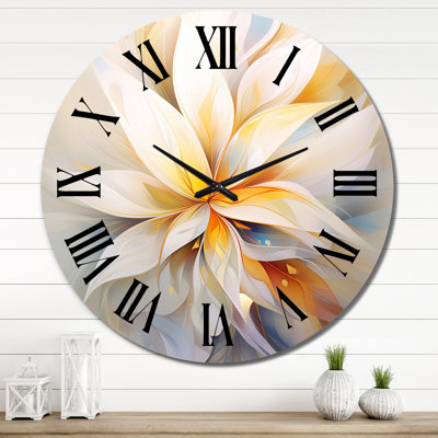 Dreamy White Digital Spring Flowers I Metal Wall Clock