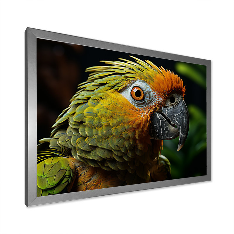 «Parrots Emerald Magical Melody II», reproduction sur toile, H 34 po x l 44 po x P 1,5 po, Cadre photo argenté