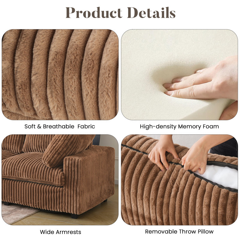 6 - Piece Slipcovered Sectional With Ottoman, Brown