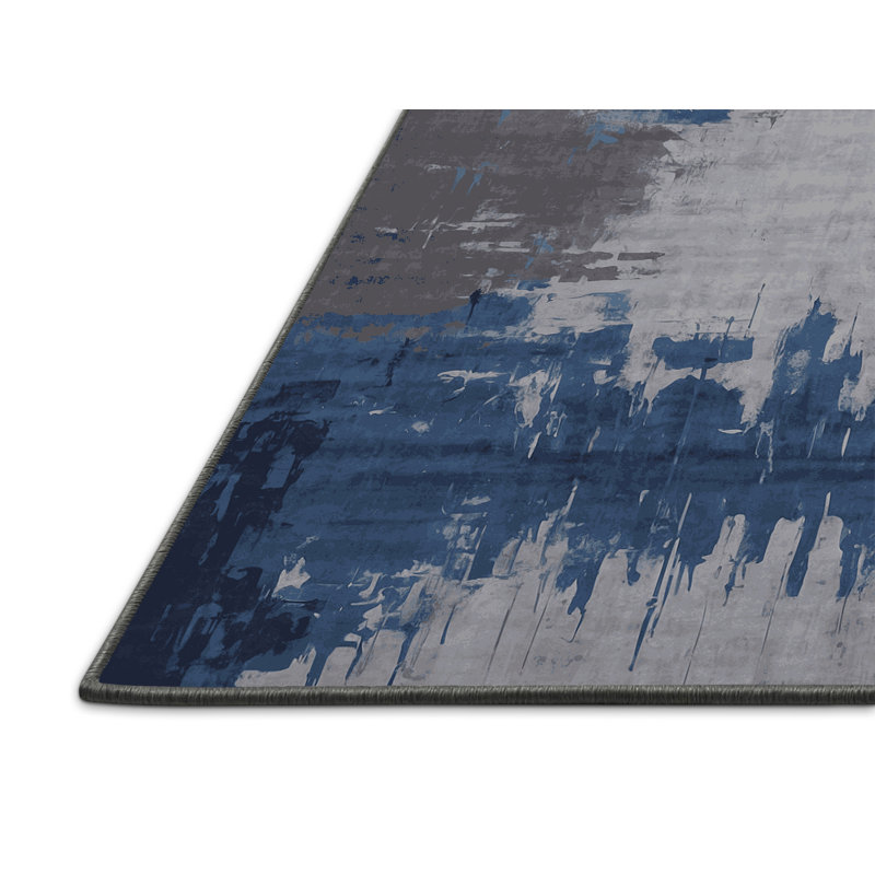 Tapis gris soyeux et moelleux, Rectangulaire 3 pi x 5 pi