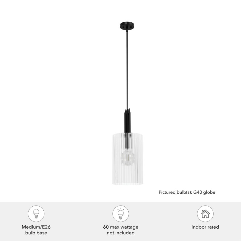 Luminaire suspendu cylindrique à 1 lumière Gatz, Noir mat