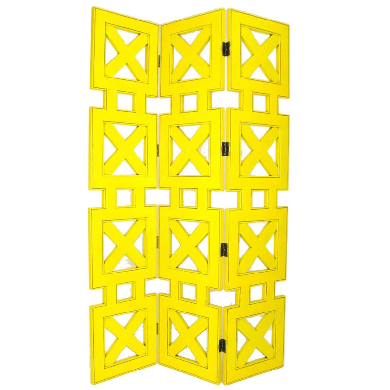 Cloison 3 panneaux pliables Audrinah, Jaune