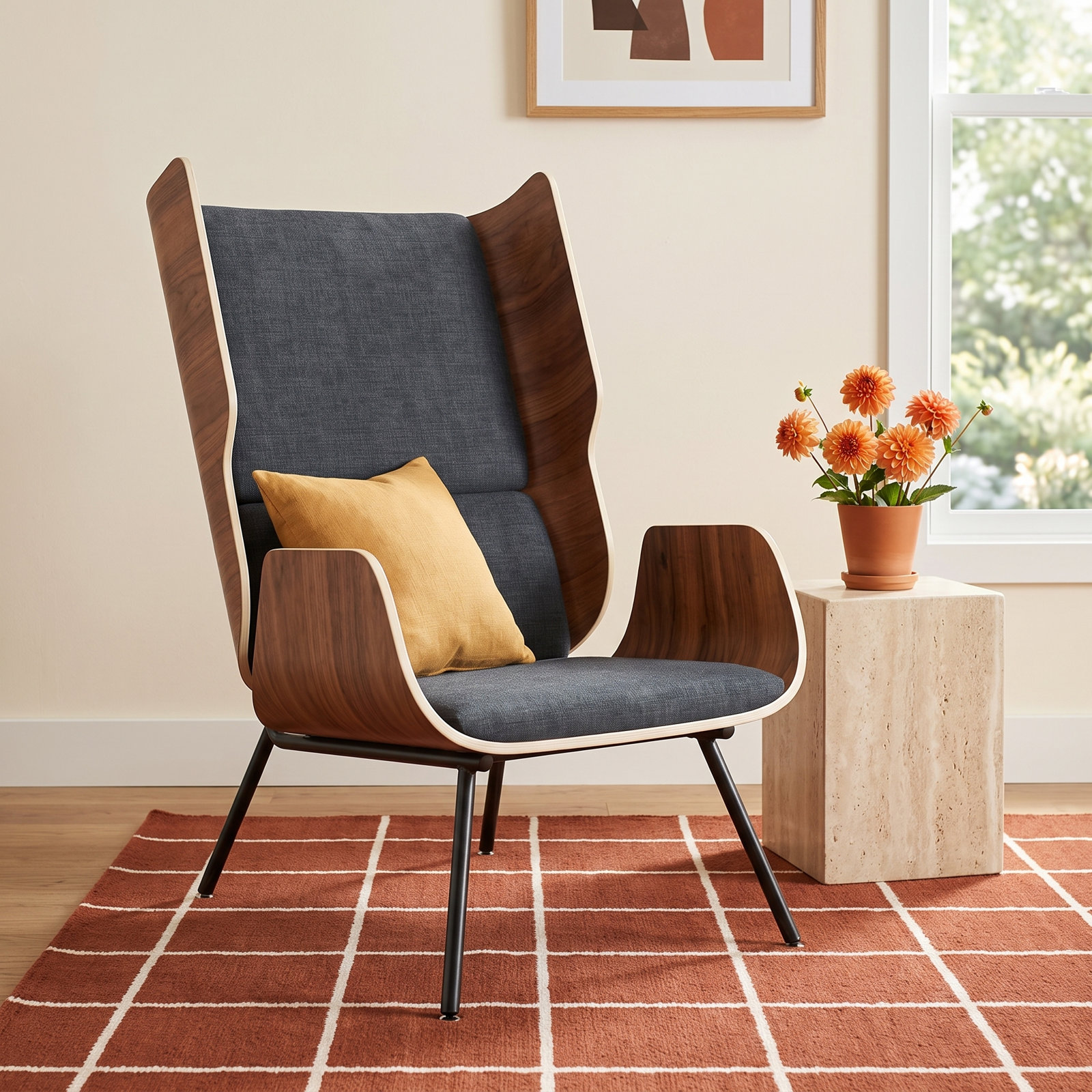 Elk Wingback Chair, Laurentian Onyx Performance Twill, White