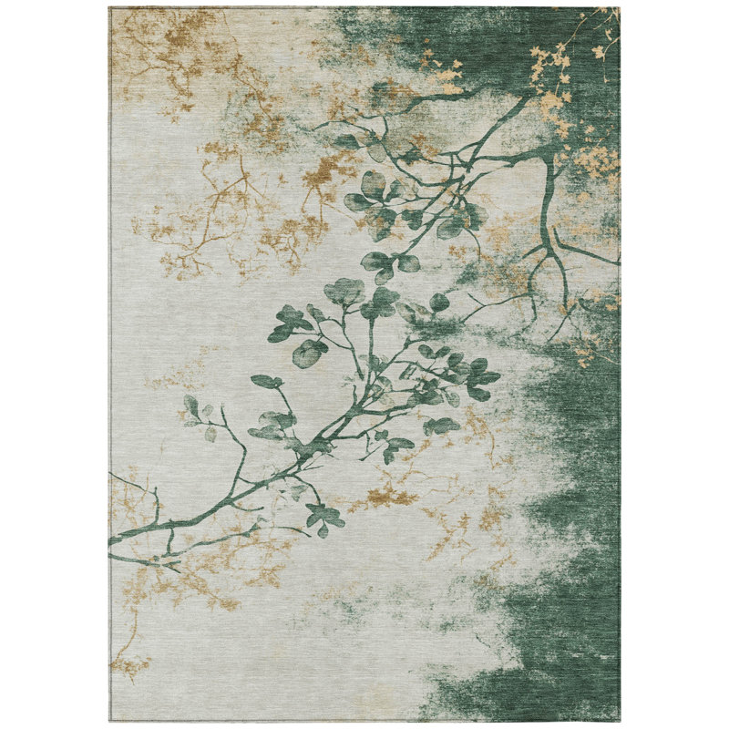 Machine Washable Indoor/Outdoor Xhevrie Emerald Rug, Rectangle 8' x 10'