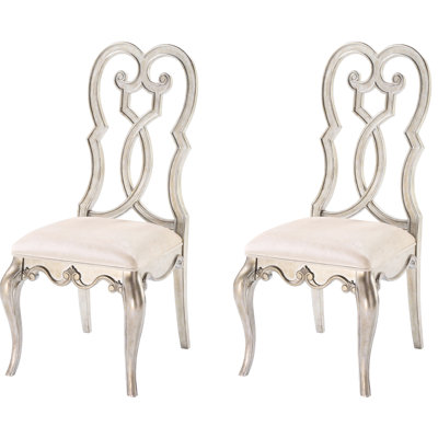 2 chaises d'appoint de style champagne antique et antique, dossier grand classique, rembourrage de siège en mousse, ornements en bois à volutes complexes, chaises de salle à manger 2 pièces et sièges - Style de dossier pour la maison