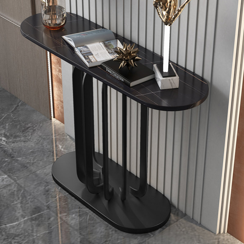 Console ovale luxueuse de style italien, Noir, H 33,5 po x l 39,4 po x P 13,8 po, Noir