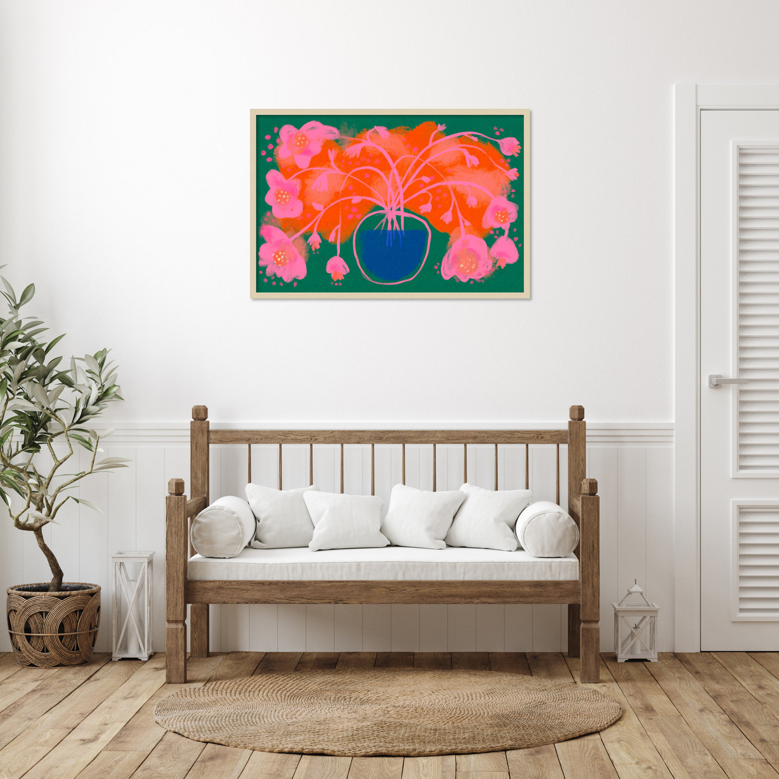 Galya "Pink Flower Bouquet" Print, Brown, 28" H x 41" W