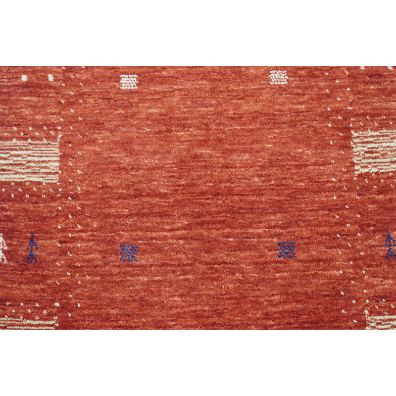 Hand Knotted Wool Striped Area Rug in Red/Beige, Runner 2'6" x 12'