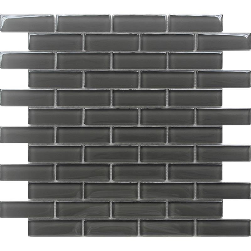 11.9"X 11.9" Polished Glass Brick Tile, Ash Gray